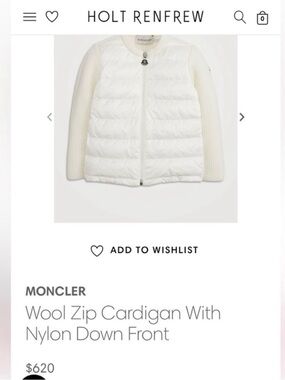 Moncler White Wool Zip Cardigan with Nylon Down Front